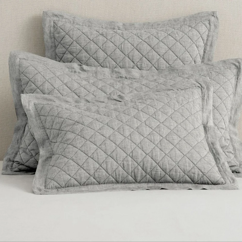 Pottery Barn Belgian Flax Linen Diamond Quilted Shams In Flagstone